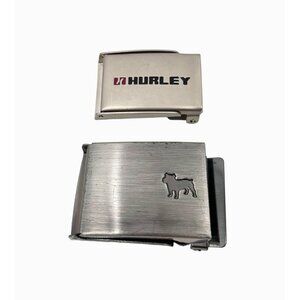 LOT OF 2 RATCHET SILVER METAL BELT BUCKLES HURLEY, DOG